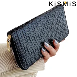 KISMIS Long Wallets Women Zipper Purse and Wallet New Fashion PU Leather Ladies Dinner Mobile Phone Bags Card Package Black