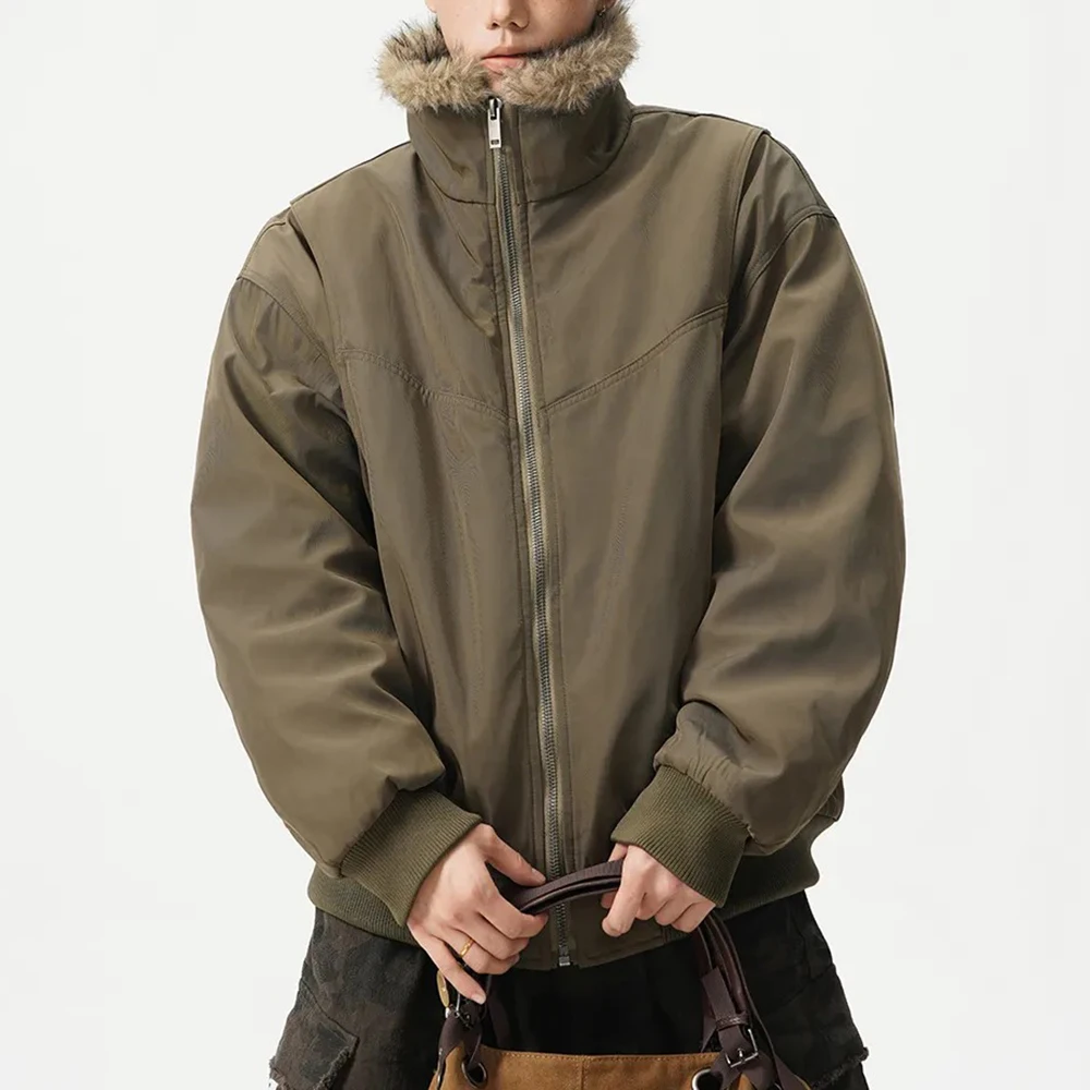 Winter New Men's Solid Color Long-Sleeved Jacket Unisex American Retro Fashion Trend High Street Loose Casual Niche Men's Top