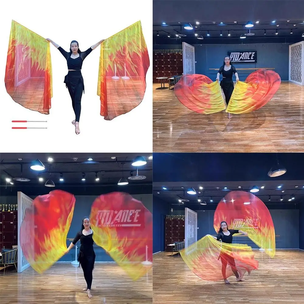 with Telescopic Sticks Belly Dance Accessories Props Multicolor Lightweight Semi-circular Flags Scalable Rods Portable