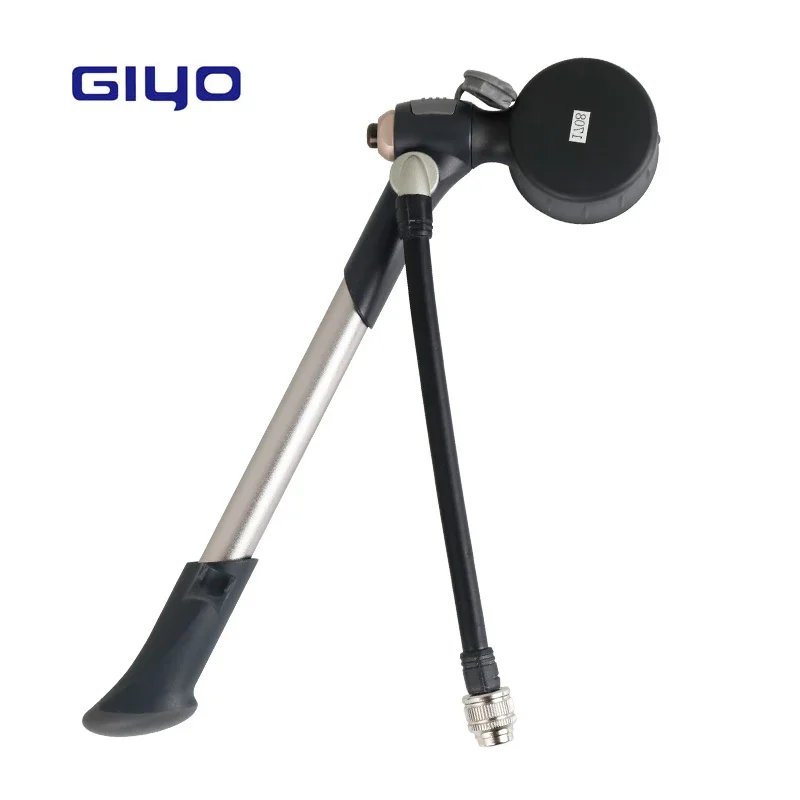 GIYO 300PSI Inflator Bicycle Pump To Inflate Fork Shock Fits Schrader With psi/bar Removable Gauge Bleeder Foldable Hose GS-03S