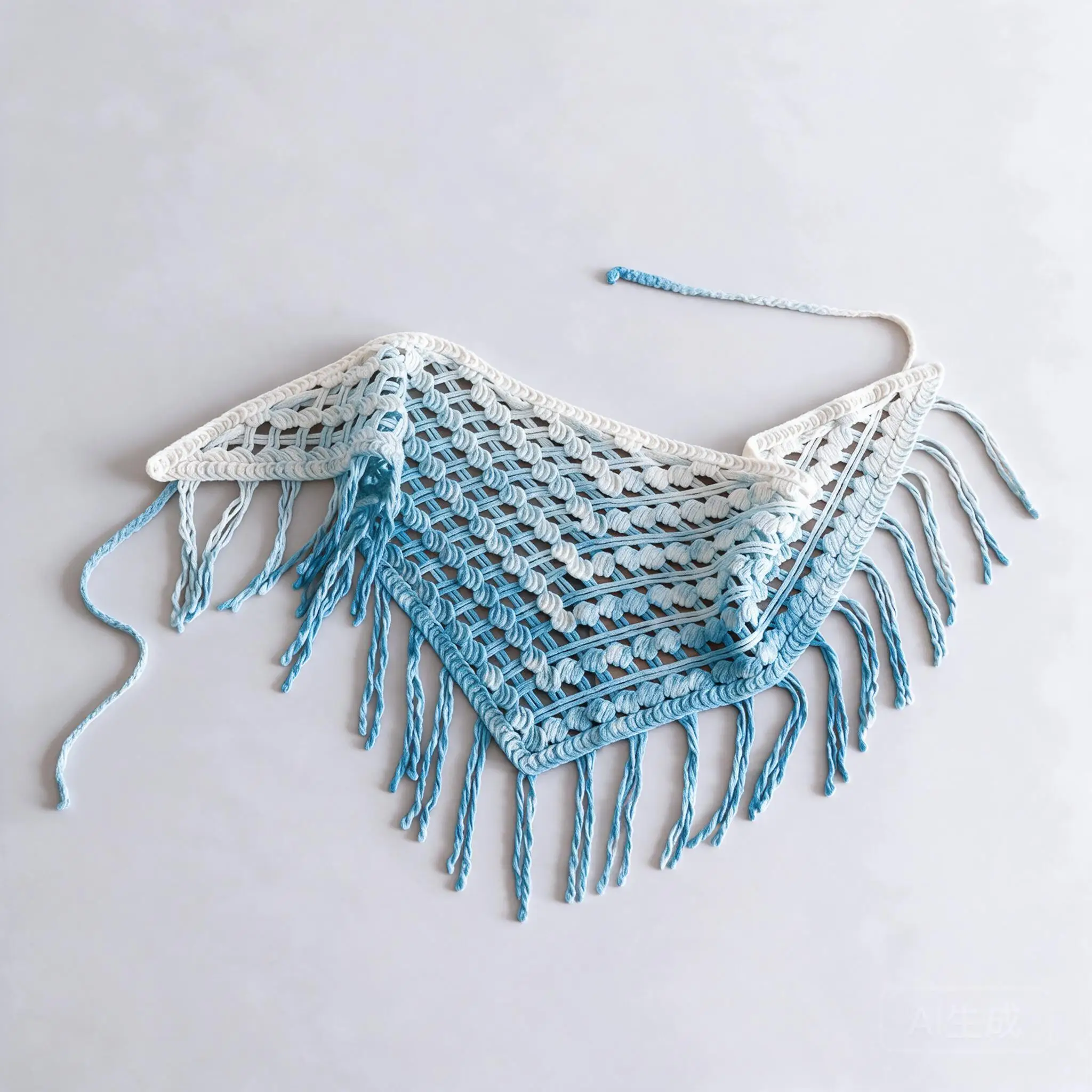 Handmade Tie Dye Crochet Hollow Fringed Boho Triangle Head Scarf Ethnic Bandana Layering Waist Decor Women Daily Hair Accessory