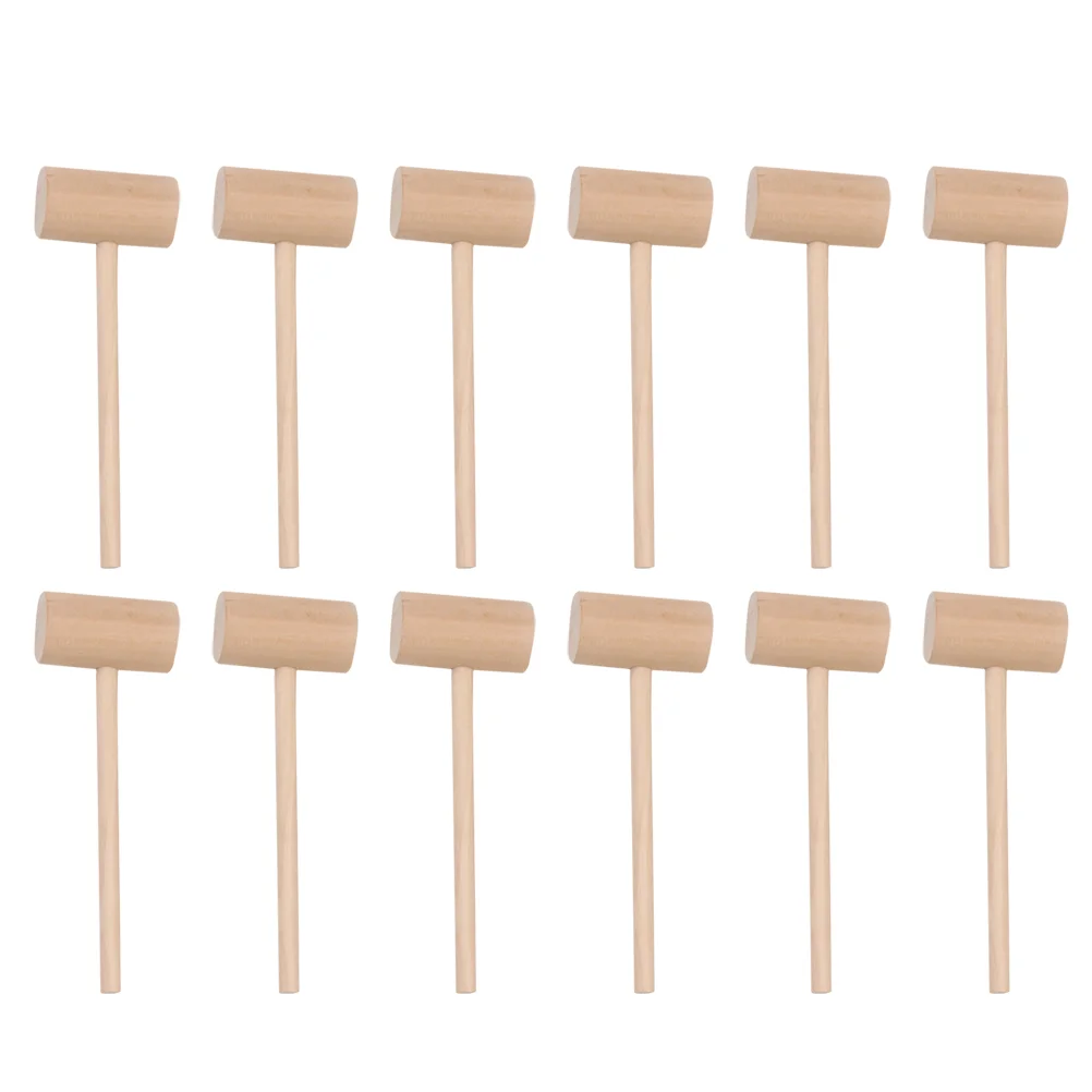 12pcs Solid Wood Mini Hammers Hitting Hammer Cake Mallet Kids Educational Toy (Round) wood hammer Hammer Toys