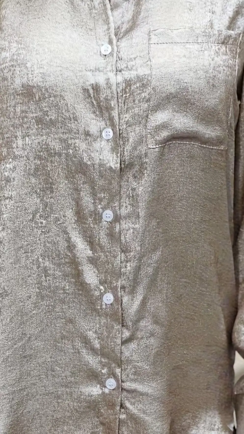 Women's Spring and Autumn Solid Color Long-Sleeved Metallic-Finish Elegant Shirt for New Year, Vacation, and Party Wear