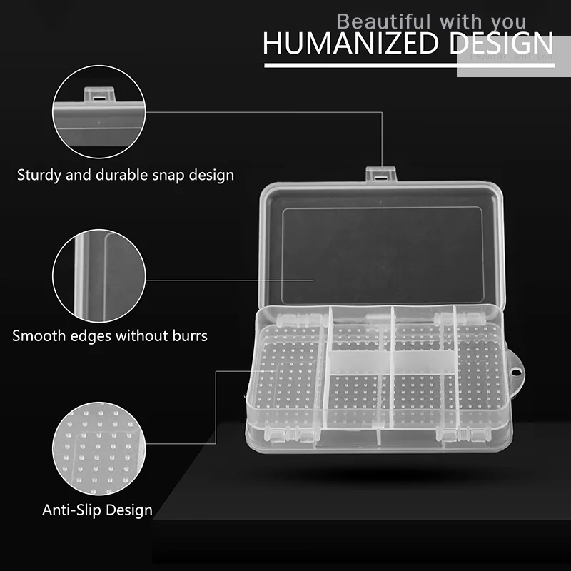 ネイルアート用の2層プラスチック収納ボックス,ビーズクリップ付きの長方形ボックス,マニキュアサロン用の容器,10グリッド