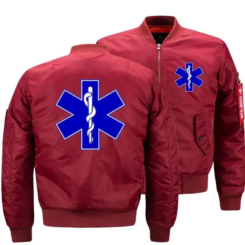 EMT Emergency Ambulance Men Zipper Bomber Jacket Daily Casual Travel Moto Jacket Winter Thick Coat Warm Windbreaker