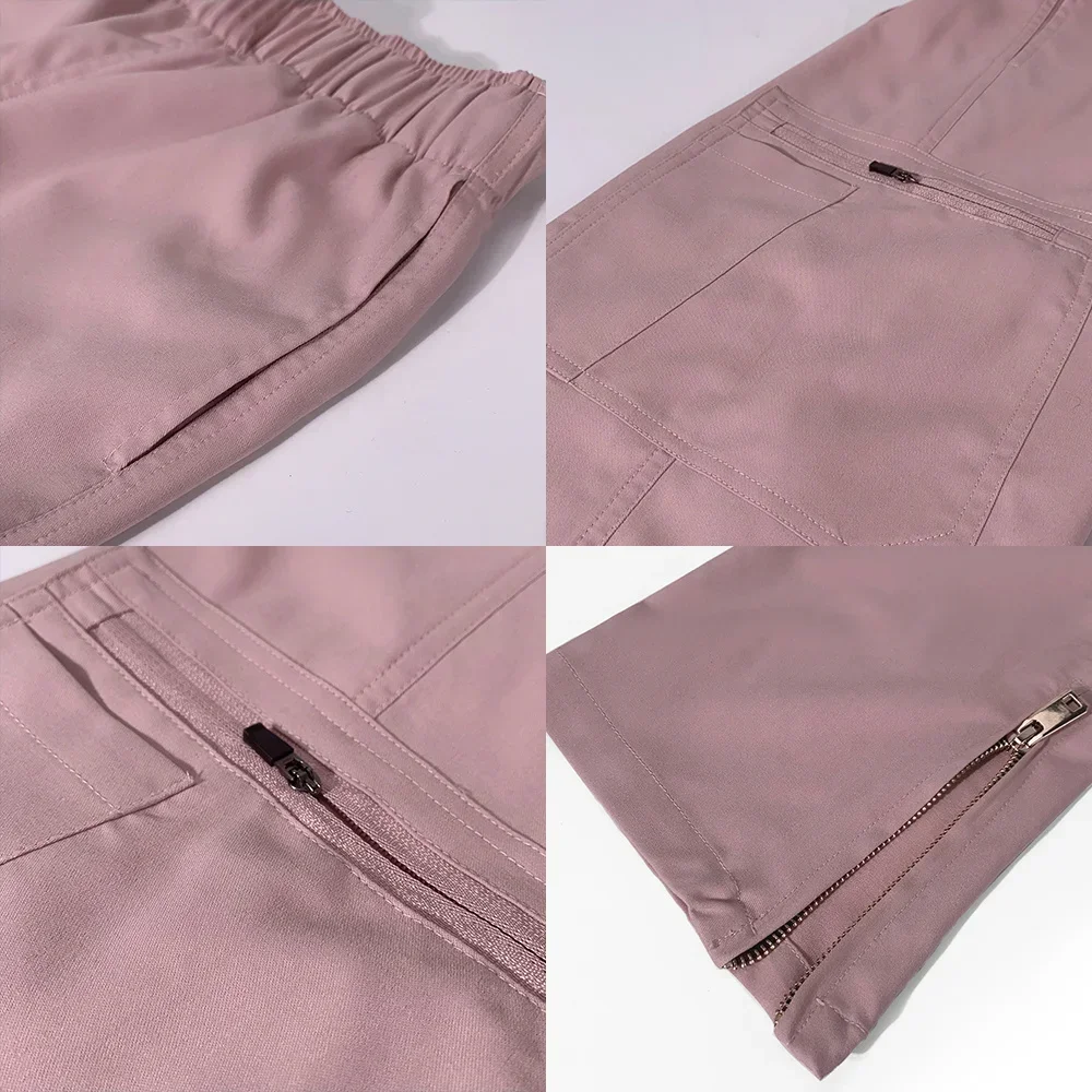 Fashion Elastic Waist Multi Pocket Work Uniform Pants High Quality Zipper Scrubs Pants  Dental Clinic Veterinary