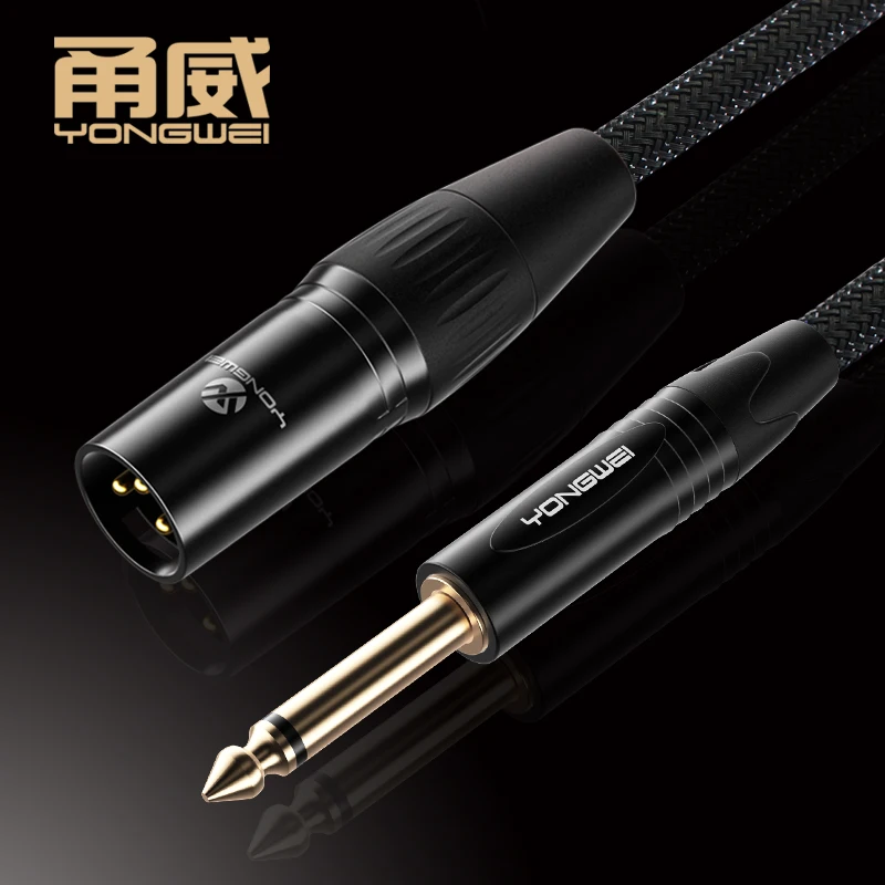 YONGWEI-XLR Cabo para microfone, Jack de 3 vias, 6.5mm, TS, conector para amplificador, 6.5mm