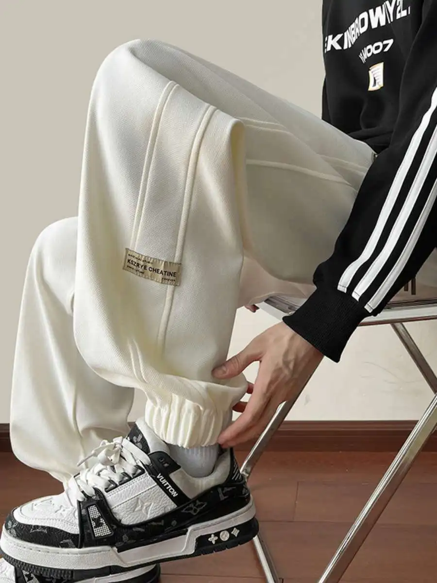 

Trendy Men's Straight Leg Cuffed Pants Pineapple Pattern Casual Trousers Spring Autumn Fashionable Sweatpants Long