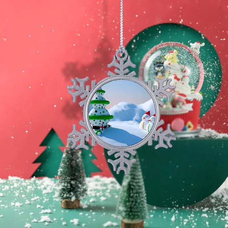 3/1PC Snowflake Photo Frame Metal Christmas Ornament Hanging Decorations Heat Press Ornament for Christmas Party DIY Craft Home