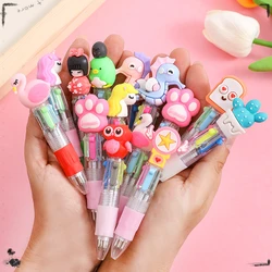 24 Pcs Cute Cartoon Kawaii Animals Head Small Four Color Mini Color Ballpoint Pen Student Stationery Gift Prizes