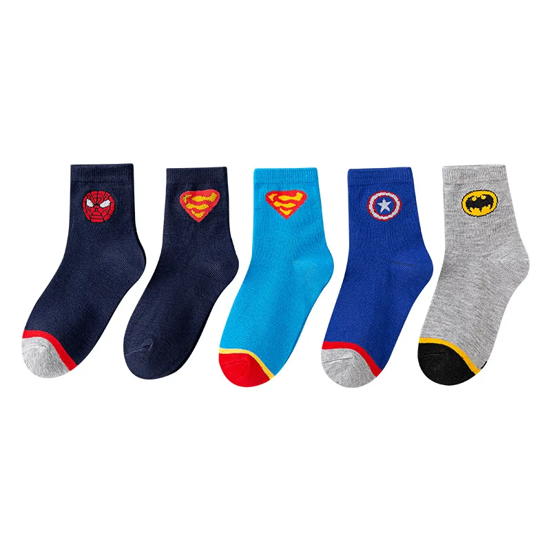 5Pair/bag New Children Cute Cartoon Soft Socks Kids Spider Man Fashion Medium tube socks Boys Girls cotton socks 1-12Years