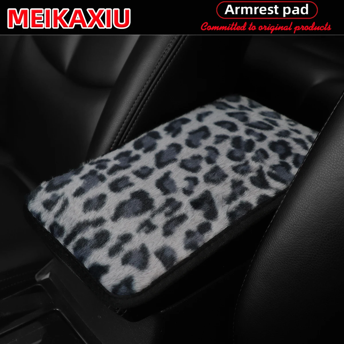 Weiche und bequeme Plüsch-Armlehnenabdeckung für das Auto mit Leopardenmuster und rutschfester Funktion, 32 cm x 19 cm. Auto-Dekorationsartikel für Frauen. – Detail 6