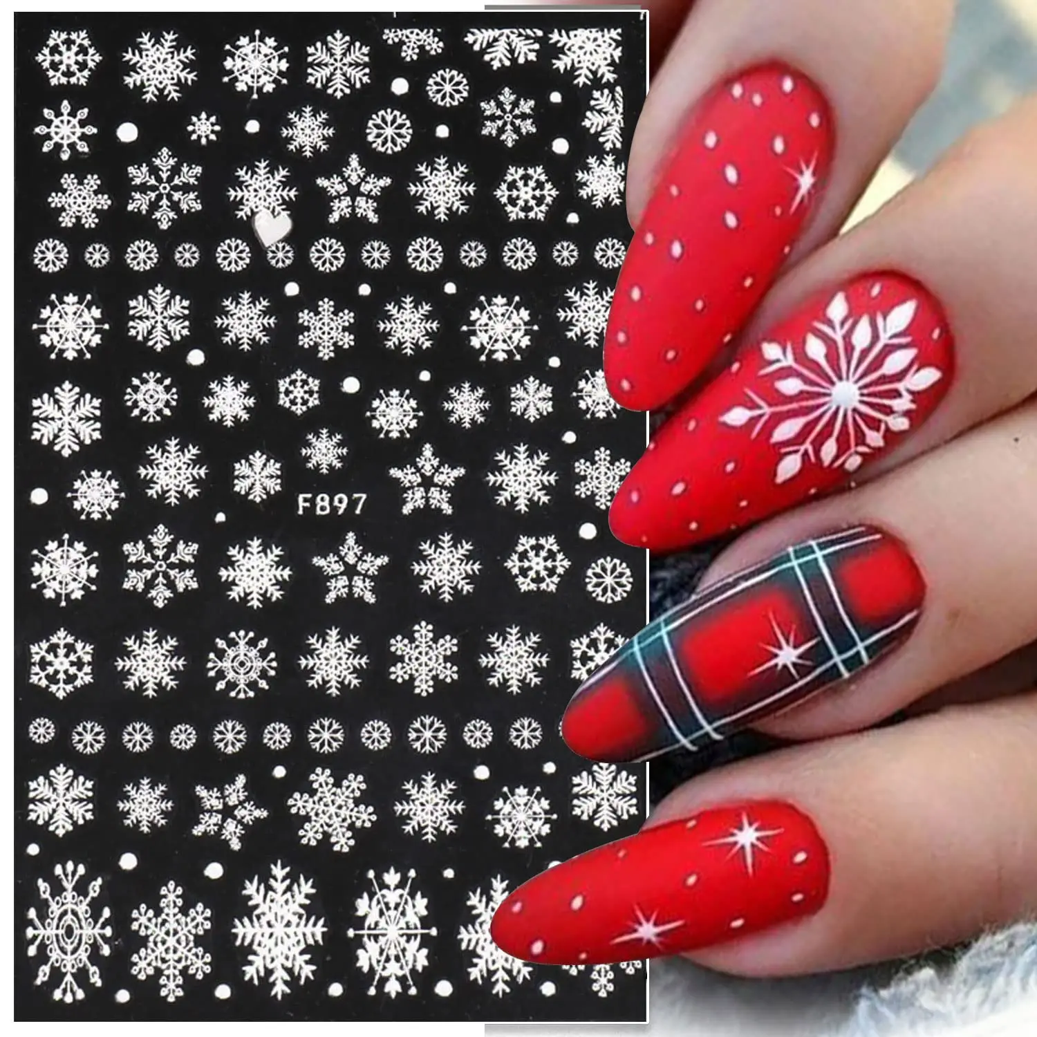 1Pcs Christmas White Snowflakes 3D Nail Sticker  Star Elk Ballet Snowflake Design Nail Decals Slider Xmas Nail Stickers Decorati