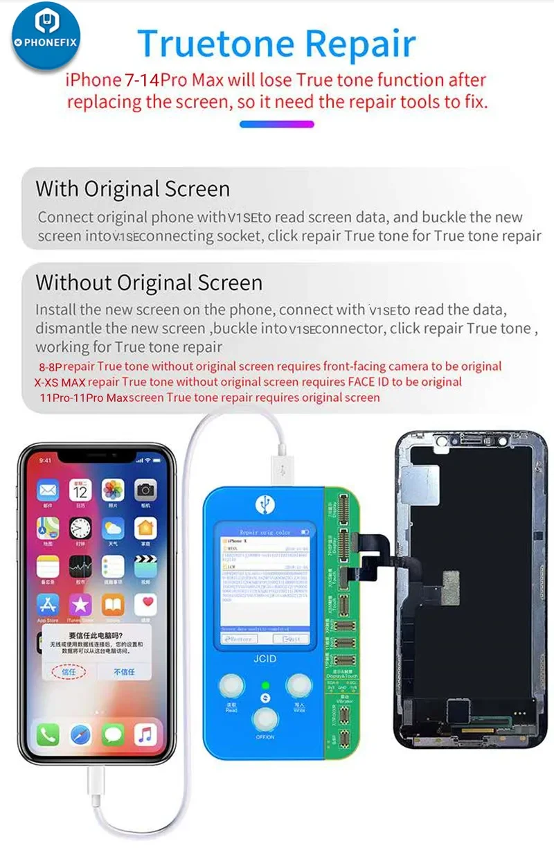 JC V1SE V1S Pro Screen True Tone Repair Adaptor for iPhone 11 12 13 14 15ProMax Original Screen Copy LCD Display Recovery Repair