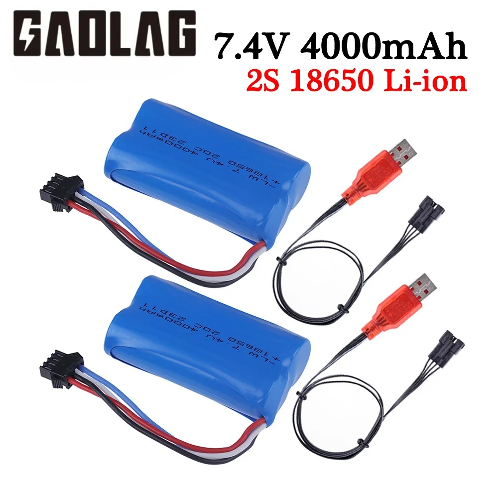 18650 Battery SM-4P Plug 7.4V 4000mah Li-ion Battery for Udi007 Udi001 UDI002 UDI902 HJ806 960 961 962 RC Racing Car Boats toys