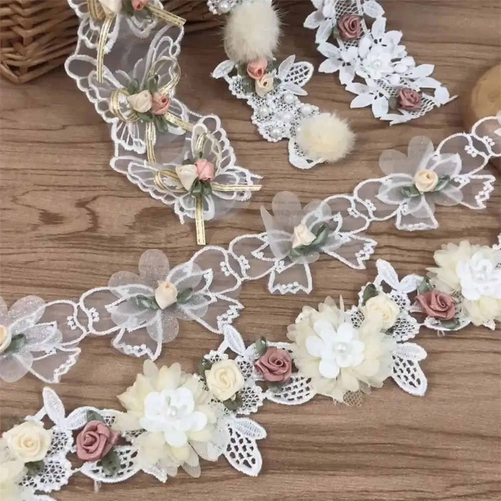 

3D-цветочная вышитая кружевная аппликация, декоративная отделка, аксессуары для шитья, кружевной материал, кружево для свадебных платьев