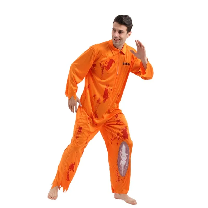 Forniture per travestimento Bloody galeel Orange salopette da uomo costume da prigioniero