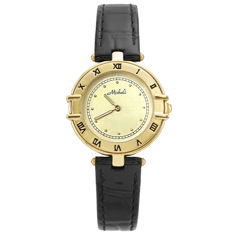Mishali New Retro Style Women Watches Roman Numeral Scale Dial Gold Quartz Watch Women's Leather Strap Fashion Wristwatch Clock