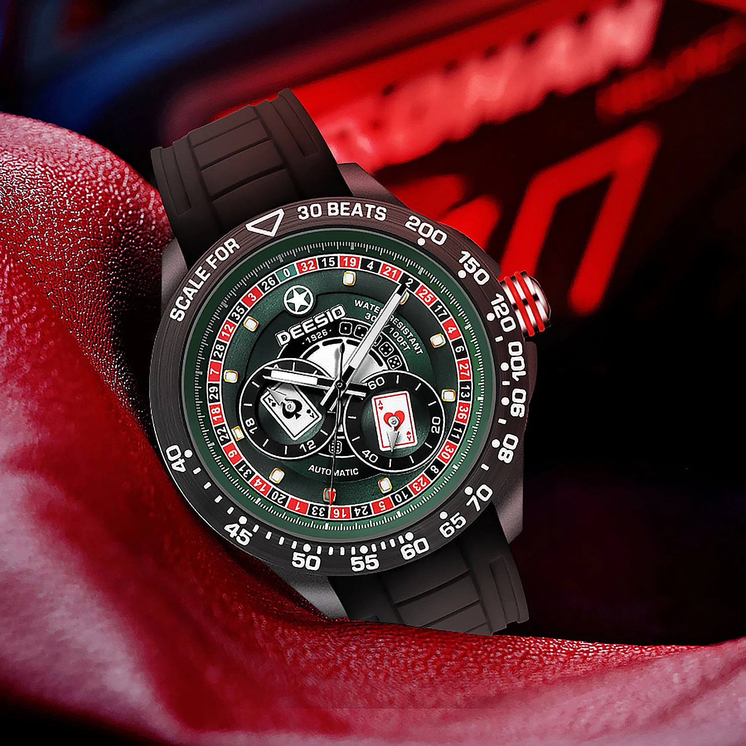 Deesio Men's Automatic Mechanical Watch Date Display Luminous Hands Carbon Fiber Silicone Band 5ATM Waterproof Daily Sports Gift