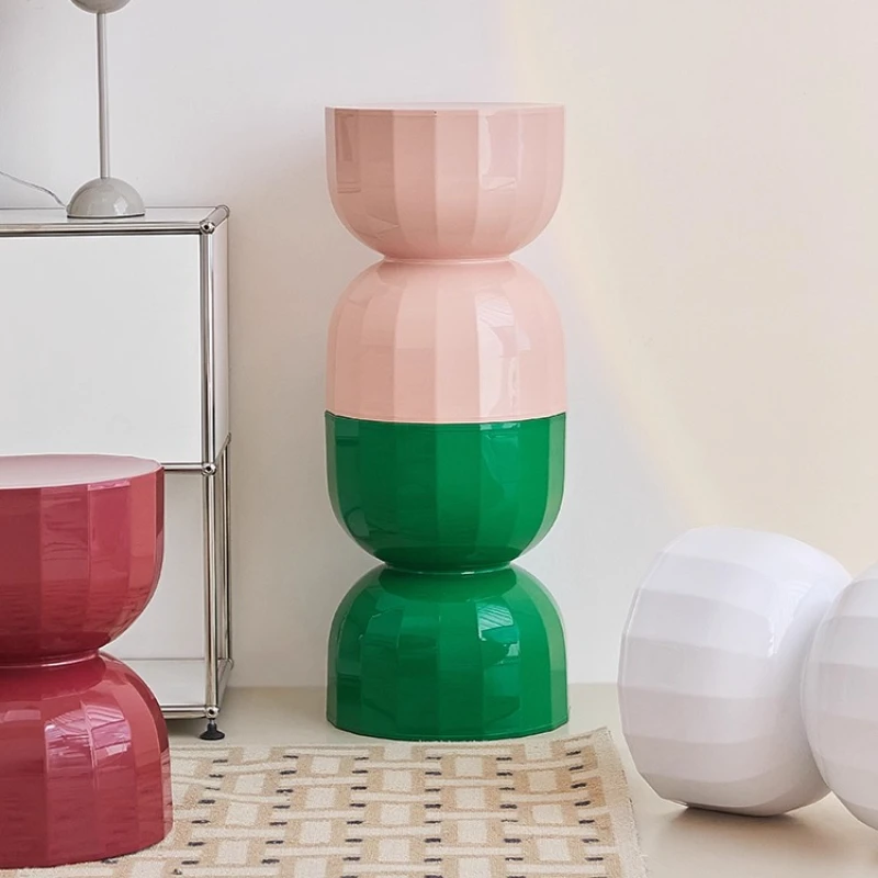 Scandinavian Side Table, Multi-Colored Hourglass Stool, Aesthetic Plastic Shoe Bench, Creative Bedside Nightstand