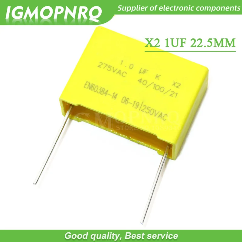 10pcs capacitor X2 capacitor 275VAC Pitch 22.5mm X2 275V Polypropylene film capacitor 1uF