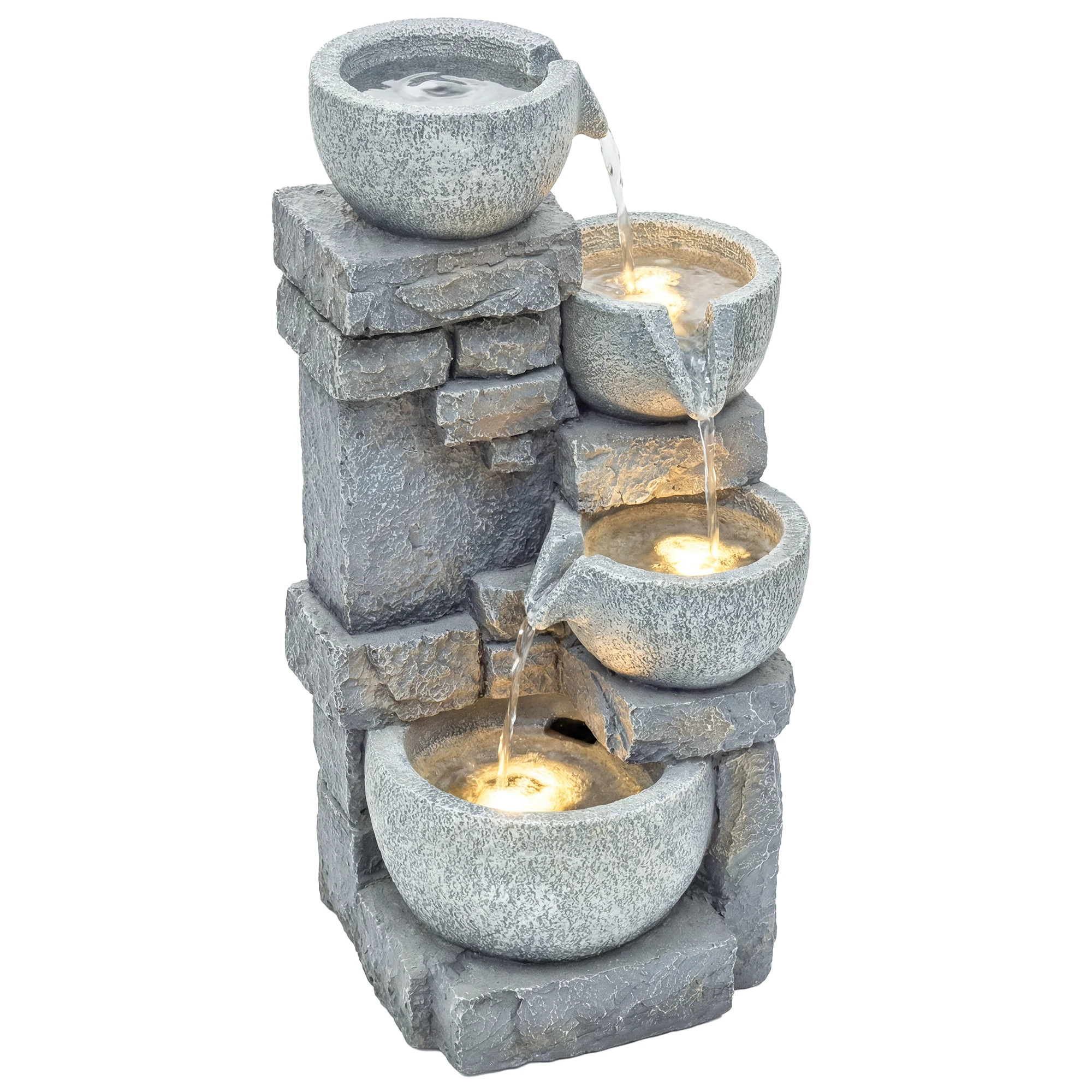 Outsunny Fuente de Agua en Cascada con Iluminación LED Bomba Flujo Ajustable
