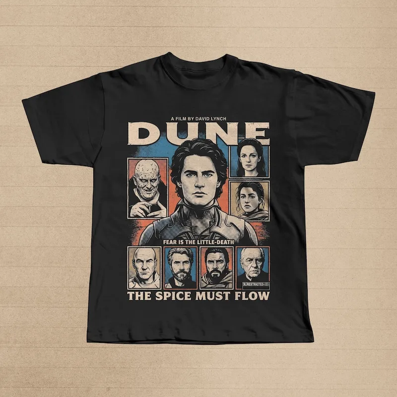Dune Movie Graphic Tee | Paul Atreides Sci-Fi T-Shirt | The Spice Must Flow Arrakis Film Apparel