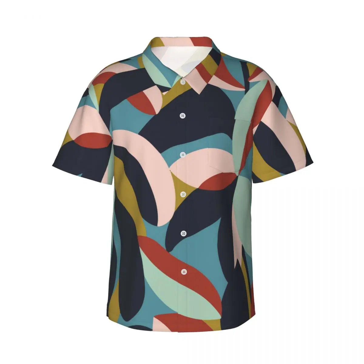 Hawaii Shirt Beach Abstract Color Block Blouses Leaf Print Vintage Casual Shirts Men Short Sleeves Streetwear Clothing