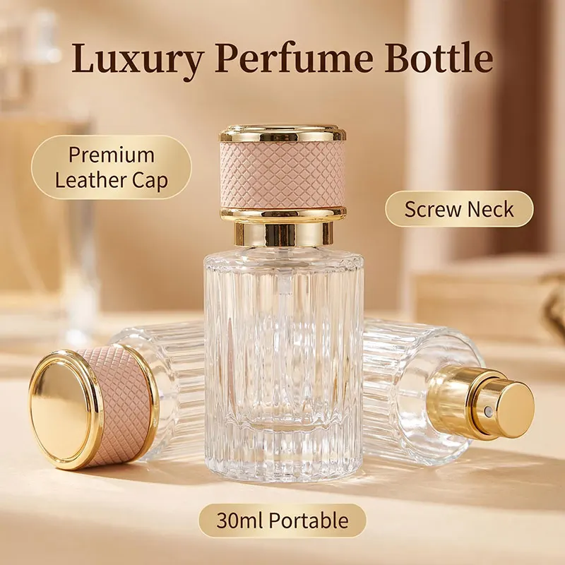 Image of 30/20ml Reise-Parfümzerstäuber, Leere Nachfüllbare Glas-Parfümflasche mit Lederkappe, Feiner Sprühnebel-Behälter