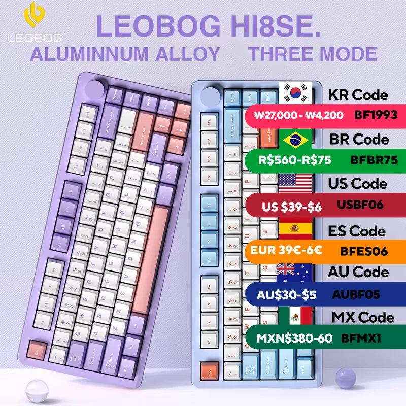 LEOBOG Hi8SE Gasket Wireless Mechanical Keyboard Aluminium Alloy 3 Mode 3/5 Pin RGB Backlit Customize Hot Swap Gamer Keyboard