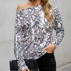 2024 for Women's Pullover Spring Summer Casual Simple Long Sleeved One Shoulder Snake Print Top Tee Temperament Commuting