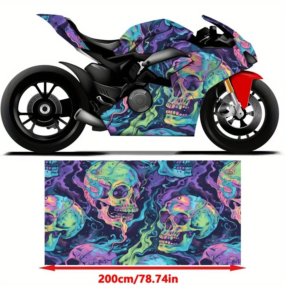 Cyberpunk Colorful Art Graffiti Skull Print Motorcycle Full Wrap Stickers Decorative Motorcycle Race Color Change Decal Film Pro