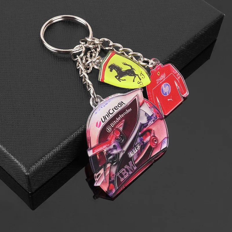 Acrylic Zhou Guanyu F1 2025 Racing Helmet Keychain for Ferrari
