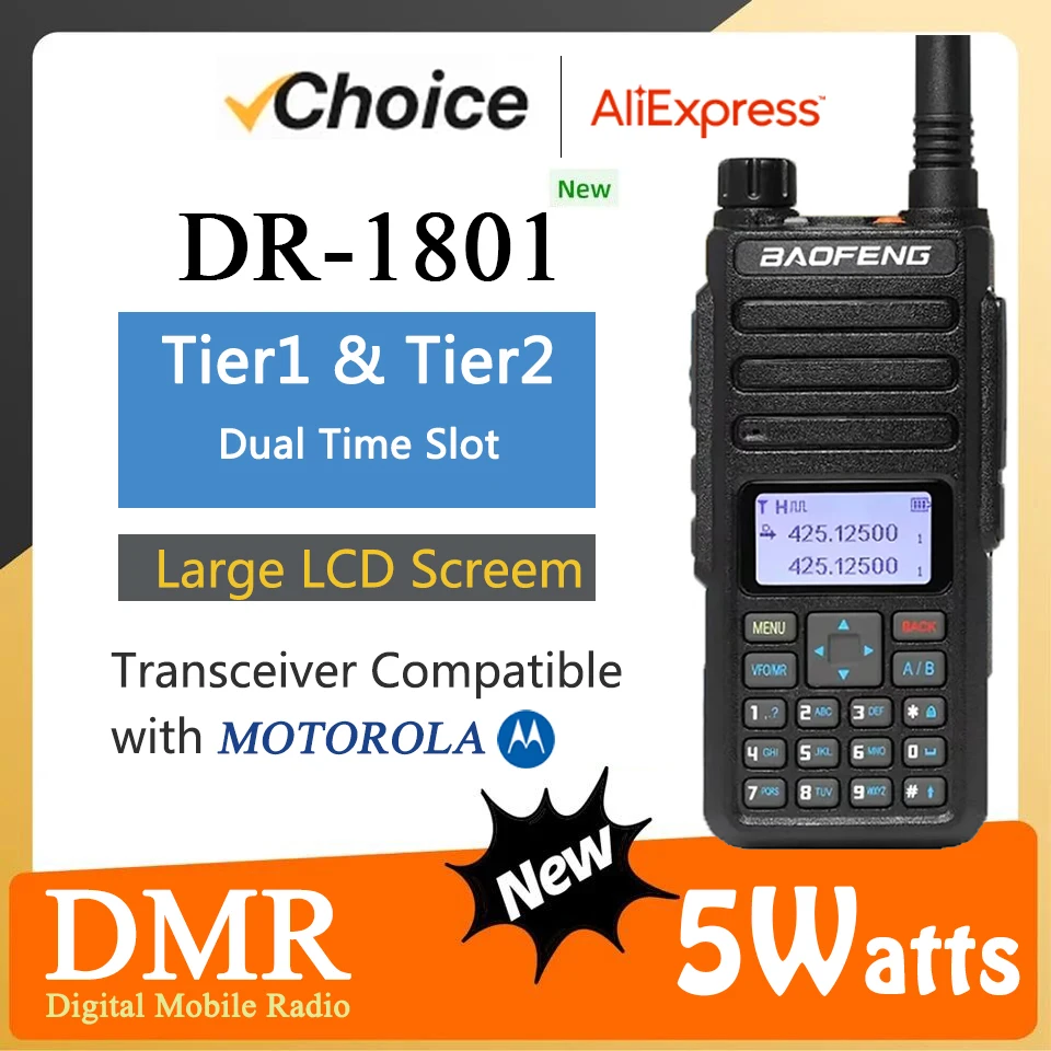 

Baofeng DR-1801 Walkie Talkie DMR Radio Dual Band Dual Time Slot Digital AES256 Encryption Radio Tier 1&2 Portable Two Way Radio