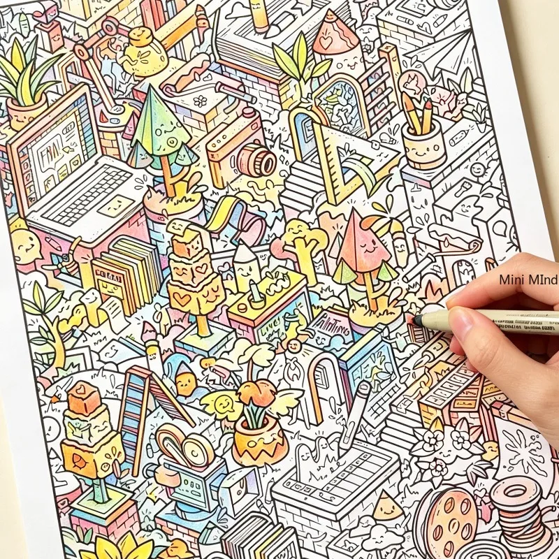 A Graffiti Monster Copying Line Coloring Book Cartoon Graffiti Coloring Page Adult Stress Relieving and Relaxing Drawing Book