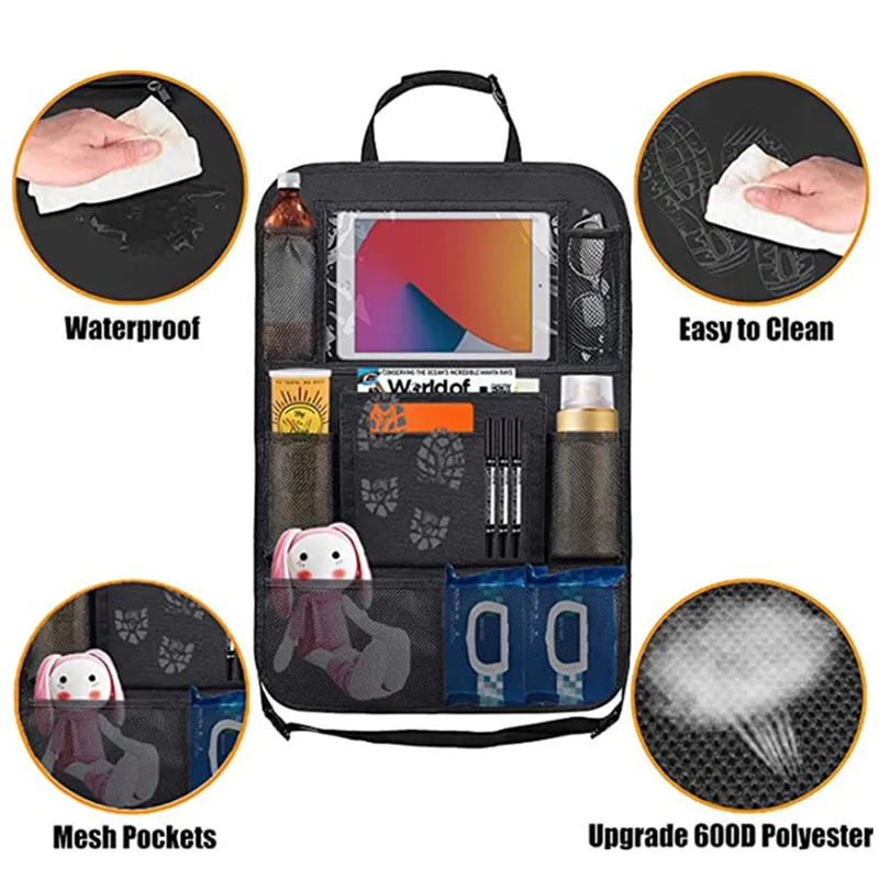 Car Backseat Organizer with Touch Screen Tablet Holder Auto Storage Pockets Cover Car Seat Back Protectors for Trip Kids Travel image 4