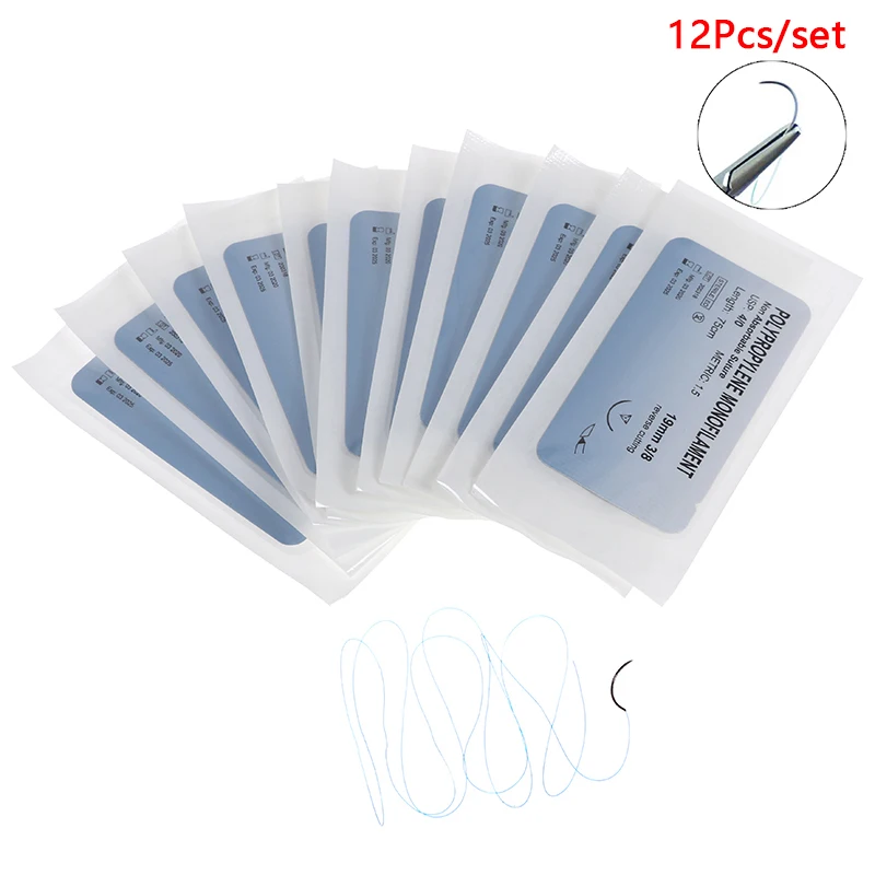 12Pcs Polypropylene Monofilament Medical Thread Needle Surgical Suture Training