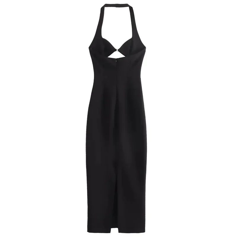 TRAF Midi Halter abito lungo donna Off spalla ritagliata abiti neri Bodycon Backless Sexy Woman Party Dress abiti da ballo estivi