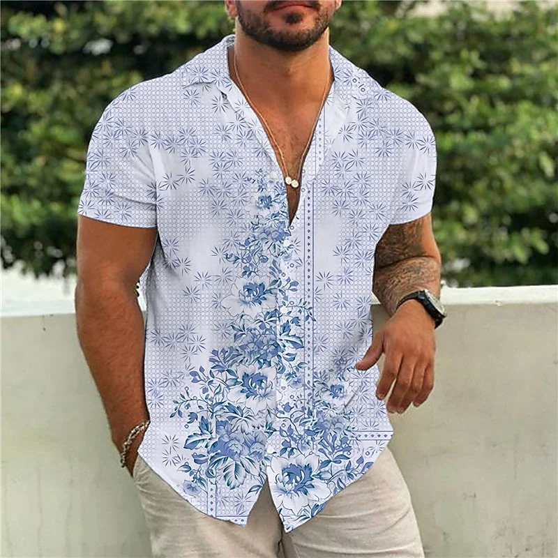 Casual Floral Beach Men\'s Shirt Summer Short Sleeve Hawaiian Shirts For Man Plus Size Quick Dry Tee Shirt Men Clothes Camis