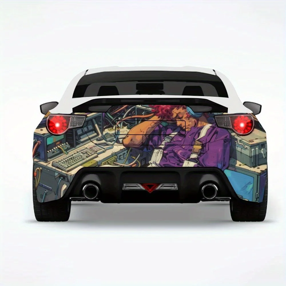 

Автомобильная наклейка Sleeping Tech Guy, виниловая наклейка на заднюю часть автомобиля, водонепроницаемые самоклеящиеся виниловые наклейки для хвоста и бампера автомобиля, Decora