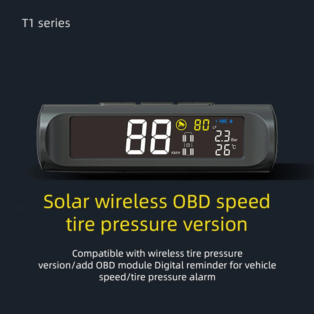 

Wireless Car TPMS OBD2 HUD Solar USB Charging Tire Pressure W/4 External Sensors APP Calibration HUD Head-Up Display