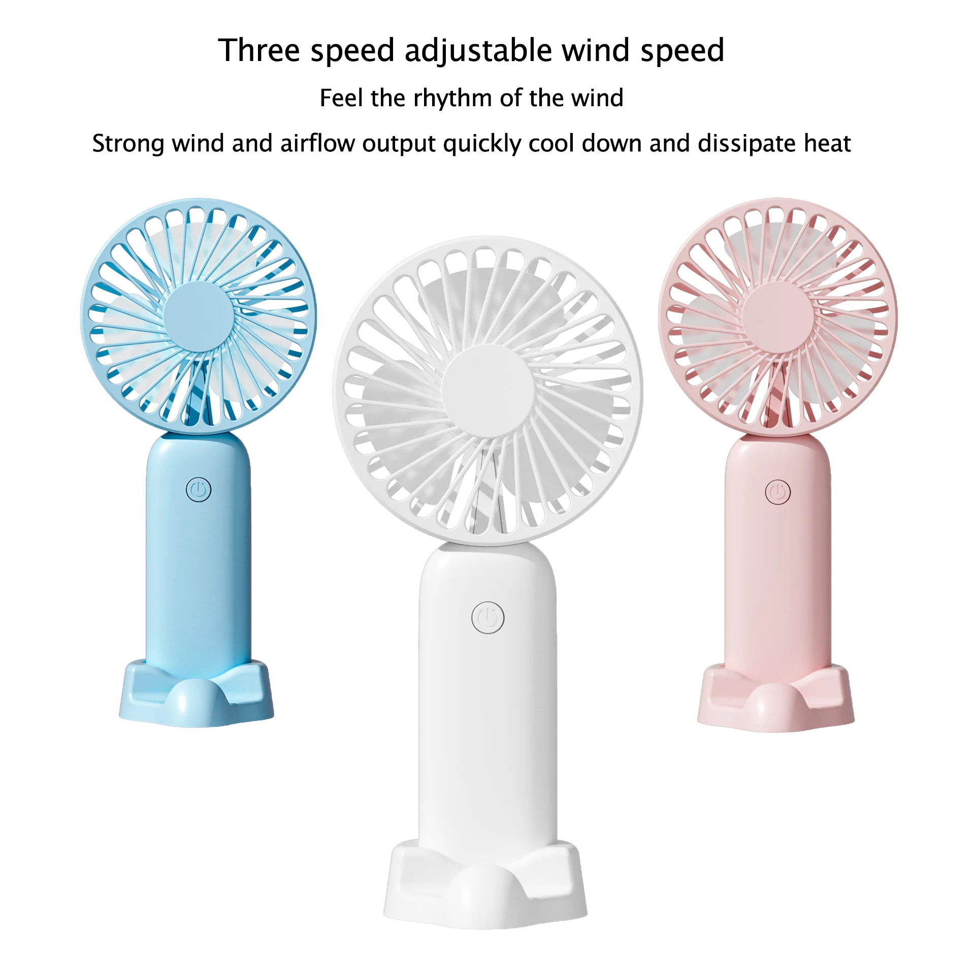 Summer USB electric fan with three levels of wind speed and base, handheld desktop, outdoor endurance, strong wind, mini fan