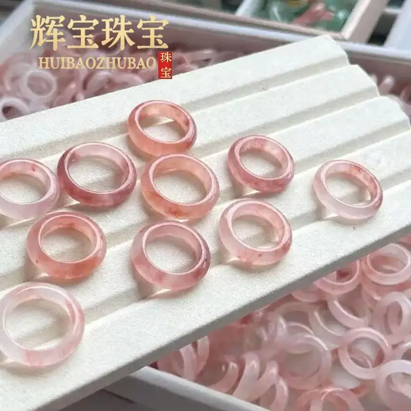 Natural Xinjiang Golden Silk , Peach Blossom Inlaid , Dongling Jade, Tianshan Emerald Handheld Ring
