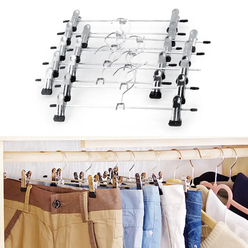 1pc Clothes Rack Hangers For Pants Stainless Steel Chrome Plated Pants Rack Clip Stand Hanger Clips Adjustable Durable Organizer