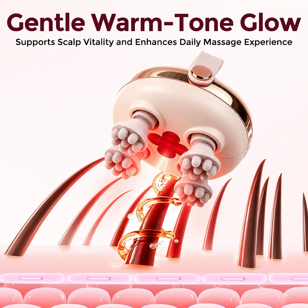 Handheld Electric Scalp Massager Red Light Therapy Hair Growth Head Massager 360° Rotating Kneading Head SPA Deep Relaxation