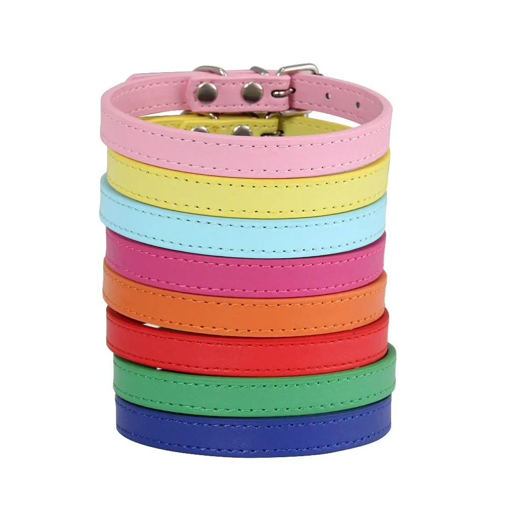 Wholesale 16 PCS Pet Collar Solid PU Leather Puppy Collars for Small Medium  Large Dogs Cat Neck Starp Pet Supplies Accessories