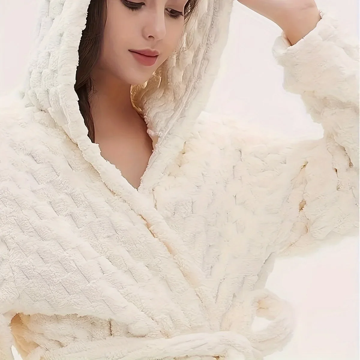 

Warm Coral Fleece Kimono Short Robe Gown Hooded Intimate Lingerie Loungewear Women Autumn Winter Soft Bathrobe Gown Pjs