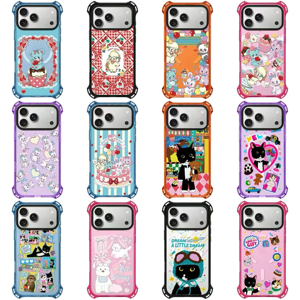 

Cartoon Black Cat Party 4 Corner Magnetic Protective Phone Case Cover for IPhone 13 14 15 16 17 Pro Max Case for IPhone 17Pro