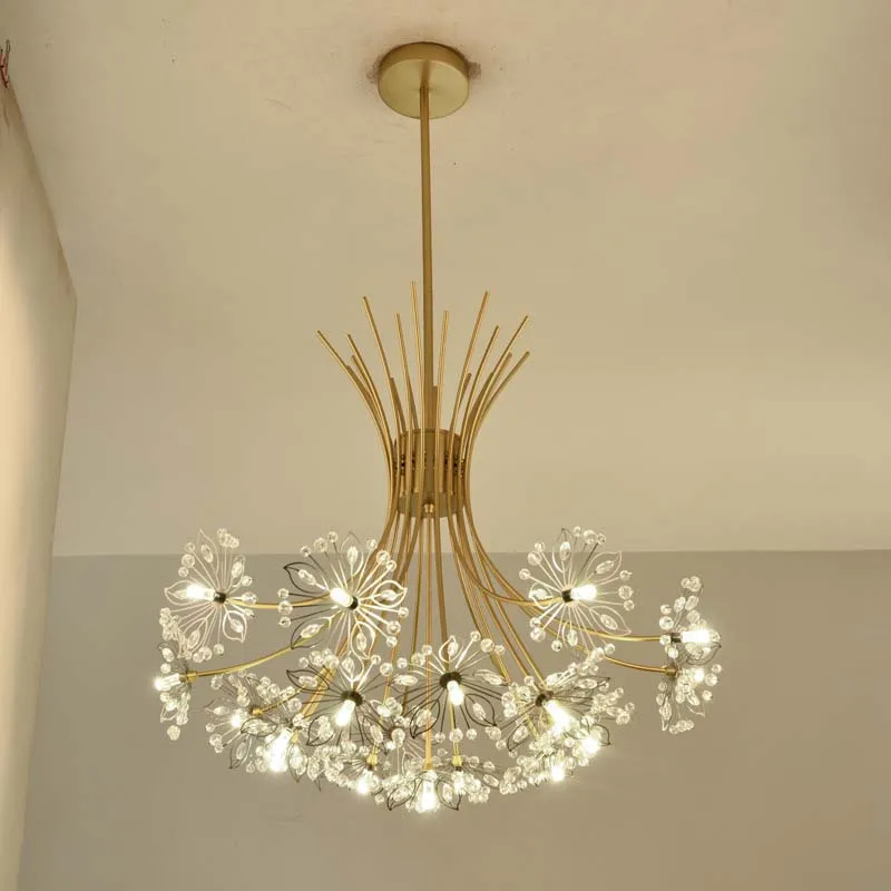 Scandinavian Simple Dandelion Chandelier Bedroom Dining Room Living Room Xuan Guan Lamp Luxury Iron LED Crystal Lighting