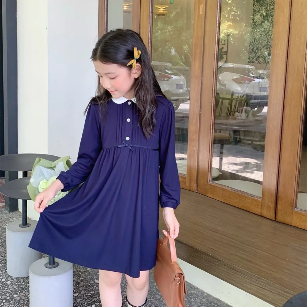 spring baby girls boutique clothes kids girls clothes Student style Sweet and lovely long sleeved girls' dress